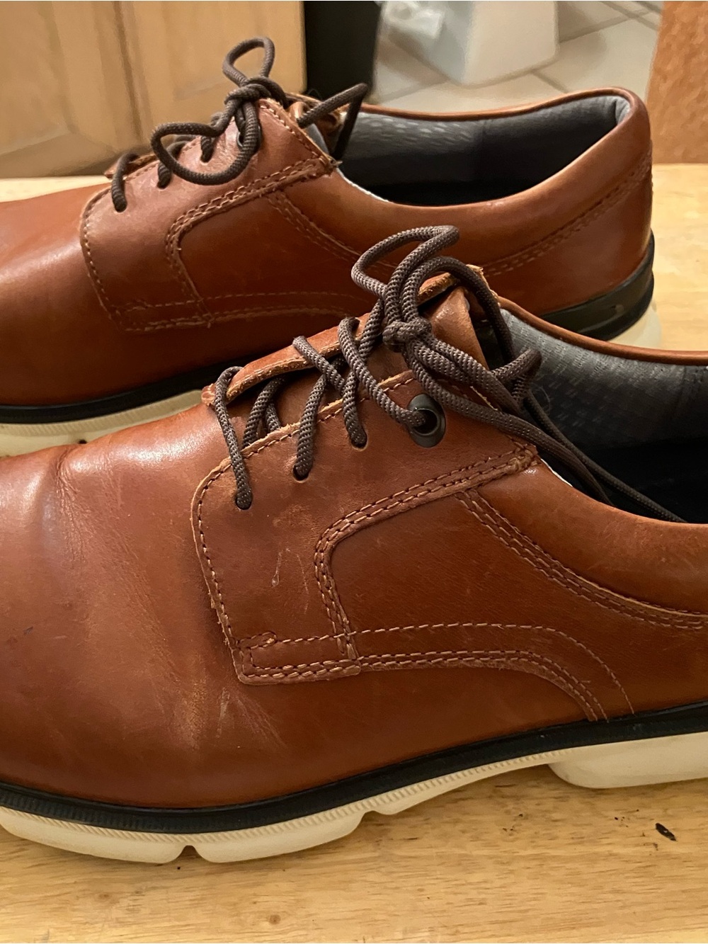 Men's Johnson & Murphy Casual Tan Leather Oxford Derby Shoes - Lace-Up Size 9M - Picture 5 of 9